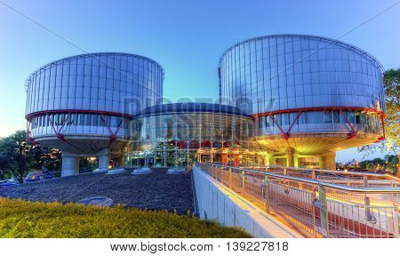 STRASBOURG, FRANCE - JUNE 19, 2016: European Court of Human Rights building by night, HDR