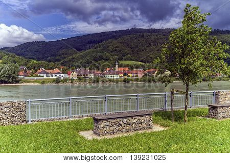 Village of Willendorf on the river Danube in the Wachau region by day, Austria