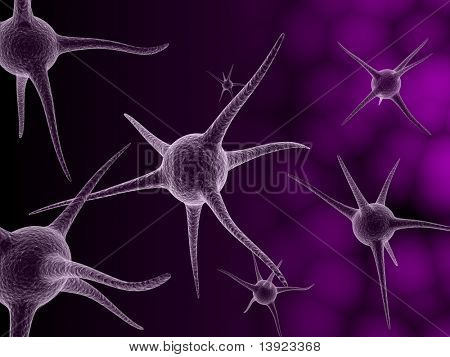 Digitale Illustration des menschlichen Neuron Zelle Rendern in 3d auf farbigem Hintergrund
