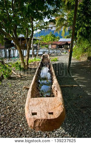 Boat near lake at New Guinea island Papua province