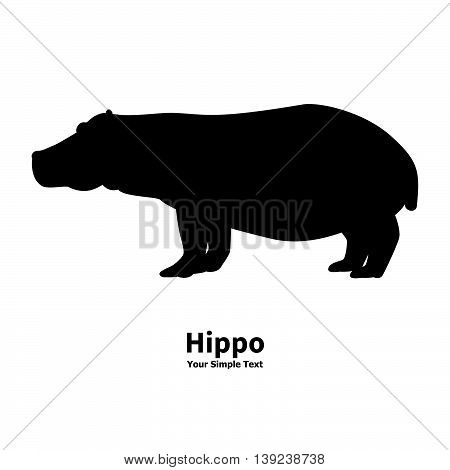 Vector illustration of black silhouette of a hippopotamus isolated on a white background. Behemoth is a side view profile.