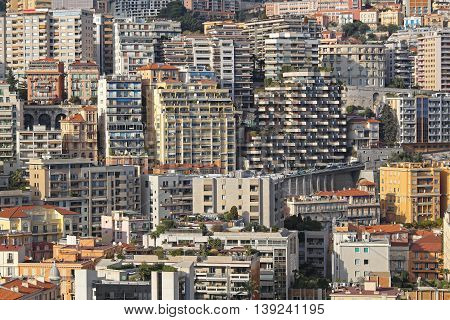 MONEGHETTI MONACO - JANUARY 18: Skyscrapers at Moneghetti in Monaco on JANUARY 18 2012. Cityscape of Residential District and Buildings in Moneghetti Monaco.