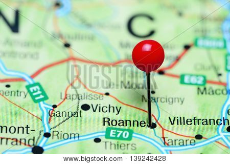 Roanne pinned on a map of France