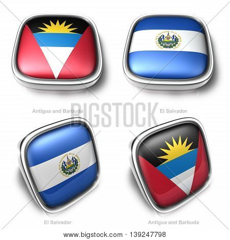 3D Antigua Barbuda And El Salvador Flag Button