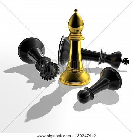 3D Bishop Chessman Only Standing Amidst The Others Chessman
