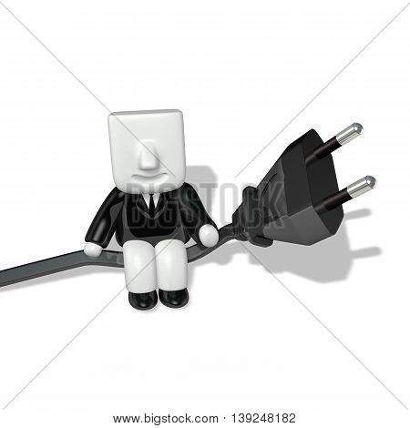 3D Business Man On The Electricity Line