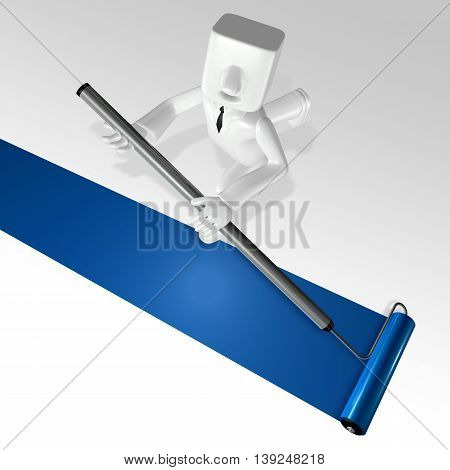3D Business Man Painting On Th White Wall With Roller