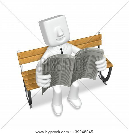 3D Business Man Reading The Newspaper On The Bench