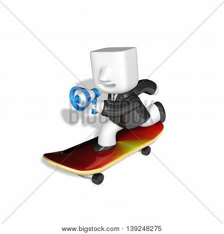 3D Business Man Riding On The Red Skateboard