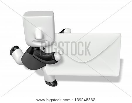 3D Business Man Showing To Front His White Letter