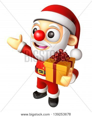 Santa Mascot The Hand Is Holding A Gift Box. 3d Christmas Character Design Series.