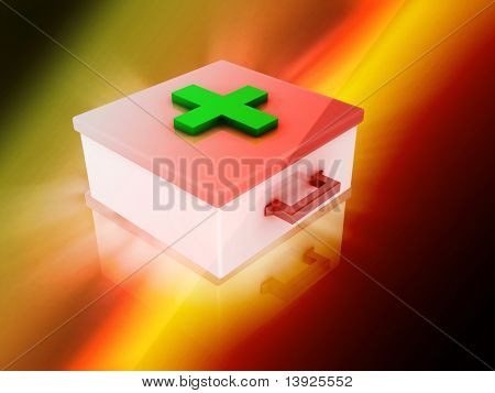 Digital illustration of First Aid Box in 3d	