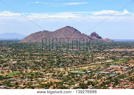 Camelback Mountain viewed from above looking towards the southwest