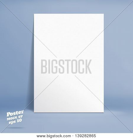 Vector : White paper poster in pastel blue studio room, Template mock up for display of product or your content ,Business backdrop