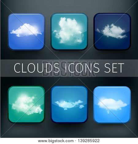 Set of modern realistic icons with sun and clouds. Vector illustration.