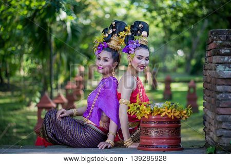 Thailand Lanna women dress .Thai woman dressing traditional. Wearing on important Day New Year's Day/ Culture traditional Day