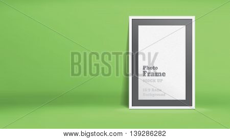 Vector, Blank Photo Frame In Lime Green Studio Room, Template Mock Up For Display Or Montage Of Your