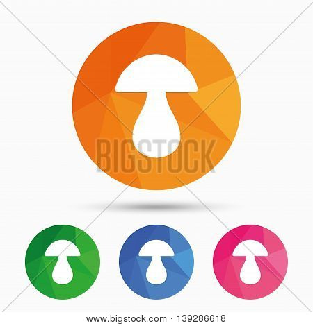 Mushroom sign icon. Boletus mushroom symbol. Triangular low poly button with flat icon. Vector