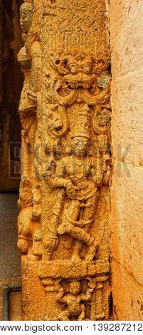 Sculptor of Dwarapal standing at entrance of Bhoga Nandeeshwara temple, Chikkaballapur captured on July 16th, 2016