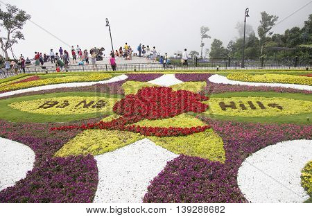 Da Nang, Vietnam - Jun 20, 2016: View of a floral garden on Ba Na Hills mountain resort. The resort is held and managed by one of the biggest Vietnamese corporation, Sun Group.