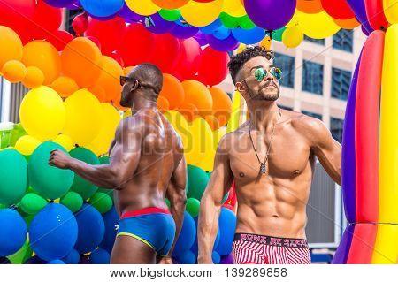 Toronto CA - 3 July 2016: Two gogo dancers performing during the pride parade