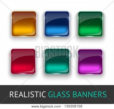 Set of colored glass buttons for web interface. Web elements. Web site. Vector illustration.