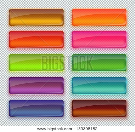 Set of colored glass buttons for web interface. Web elements. Web site. Vector illustration.