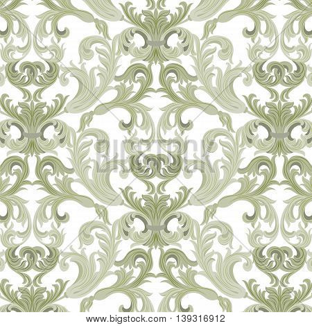 Vector damask pattern ornament. Exquisite Baroque element template. Classical luxury fashioned damask ornament Royal Victorian texture for textile wrapping. Lint green color