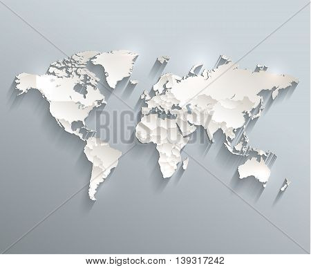 World political map 3D raster individual states separate