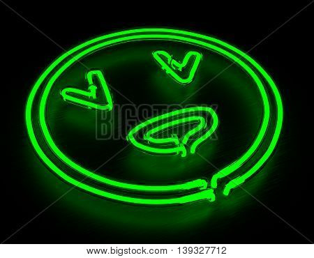 Face 3d render green neon icon on black background. 3D illustration