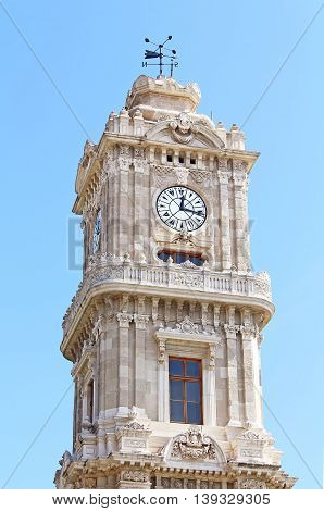 Clocktower of Dolmabahce Palace in Istanbul, Turkey