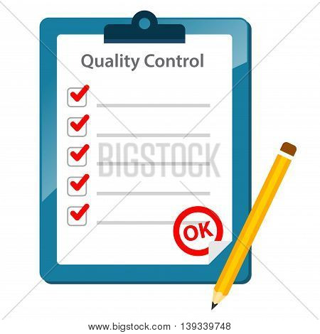 Vector stock of quality control check list paper with pencil on clipboard