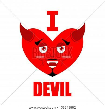 I Love Devil. Symbol Of Heart And Demon With Horns. Red Satan. Prince Of Darkness And Underworld. Lu