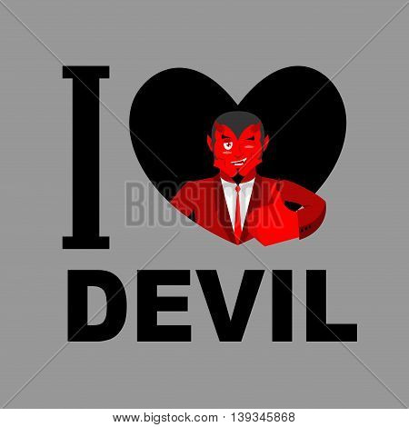 I Love Devil. Symbol Of Heart And Demon With Horns. Red Satan. Prince Of Darkness And Underworld. Lu