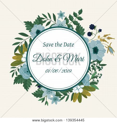 Cute wedding invitation to celebration on card with flowers decoration vector illustration. Wedding invintation card template. Flower leaf bunch. Wedding invintation. Flowers card. Layout of wedding invitation card. Flowers on frame. Wedding invintation d