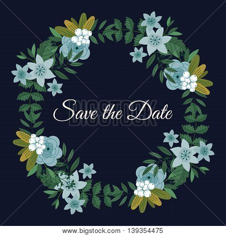 Cute wedding invitation to celebration on card with flowers decoration vector illustration. Wedding invintation card template. Flower leaf bunch. Wedding invintation. Flowers card. Layout of wedding invitation card. Flowers on frame. Wedding invintation d