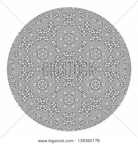 Ornamental Round Grey Pattern Isolated on White Background