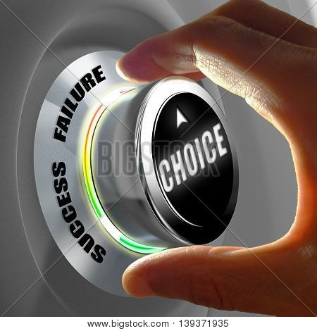 Hand selecting a success or failure choice. Concept result of making a decision. 3D Rendering