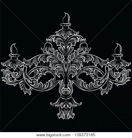 Fabulous Rich Baroque Classic chandelier. Luxury decor accessory design. Vector illustration sketch