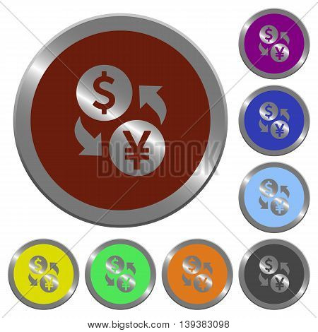 Set of color glossy coin-like Dollar Yen exchange buttons.