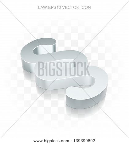 Law icon: Flat metallic 3d Paragraph, transparent shadow on light background, EPS 10 vector illustration.
