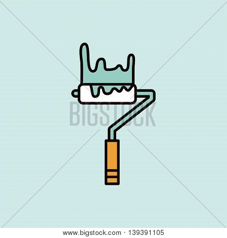 Redecoration tool icon. Paint roller on blue background.