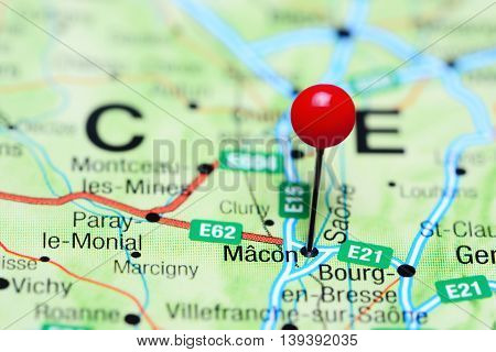 Macon pinned on a map of France