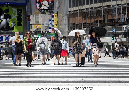 TOKYO, JAPAN - May 18, 2016: Shibuya, It's the shopping district which surrounds Shibuya railway station. This area is known as one of the fashion centers and major nightlife of Japan on May 18, 2016.