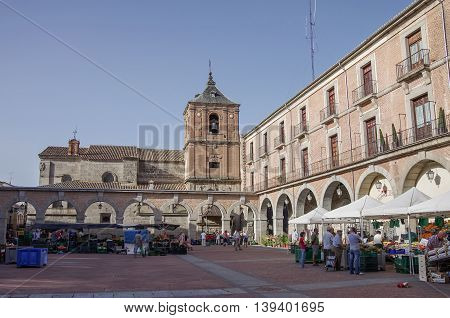 Avila, Spain - August 5, 2011 : View of market square of medieval Avila town. Castile and Leon