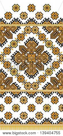 Embroidered old handmade cross-stitch ethnic Ukrainian pattern. Towel with ornament, called rushnyk in vector