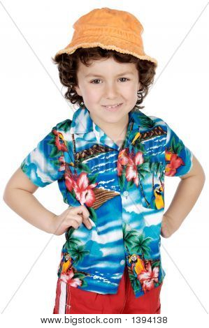 Adorable Boy Playing In The Beach