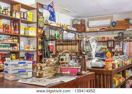 ROSA BROOK AUSTRALIA - APRIL 5 2016: The colorful interior of Darnells General Store in Rosa Brook in the Margaret River area of Western Australia is a nostalgic and quaint reminder of the past.
