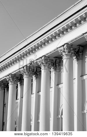 Fragment of Yelagin Palace in St. Petersburg Russia. Black and white.