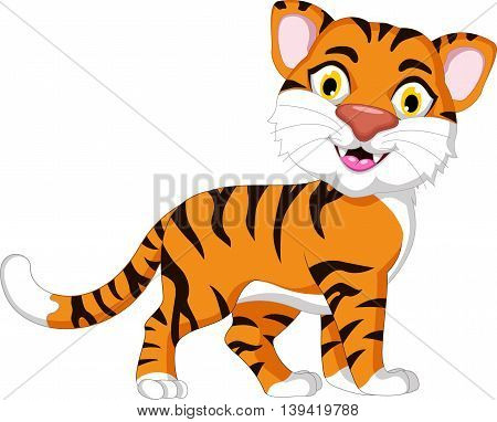 Cute tiger cartoon posing look at camera
